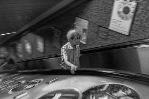 Old man using the Elevator in Hong Kong Stock Photos