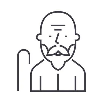 Old man vector line icon, sign, illustration on background, editable strokes Stock-Illustration