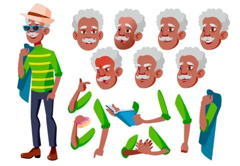 Old Man Vector. Senior Person. Black. Afro American. Aged, Elderly People. Adult Stock Illustration