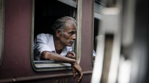 The old man waiting for the train set off Stock Photos