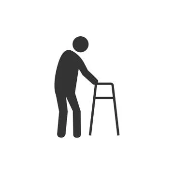 Old man, walker icon. Vector illustration, flat design. Stock Illustration