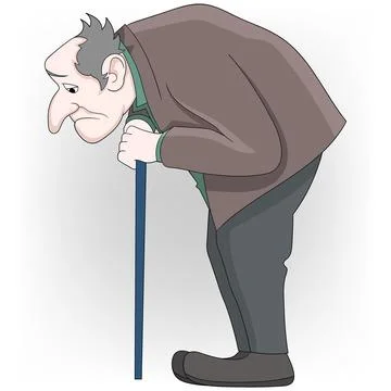 Old man walking with a hunched posture Stock Illustration