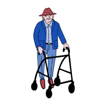 Old man walking with rollator Stock Illustration