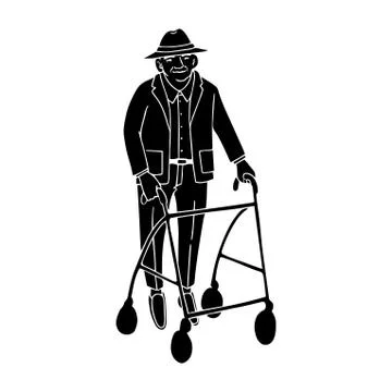 Old man walking with rollator Stock Illustration