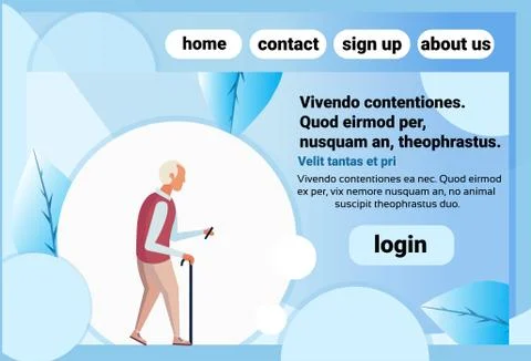 Old man walking stick chat bubble using smartphone elderly grandfather cartoon Stock Illustration