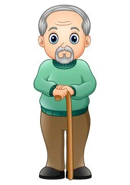Old man with walking stick Stock Illustration