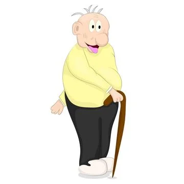 Old man walks with a cane Stock Illustration