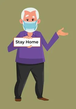 Old man wearing mask and advice for stay home. coronavirus prevent advice. ol Stock Illustration