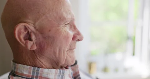 Old man, window and thinking on retirement in nursing home, memory and calm for Stock Footage 267097142