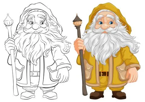 Old Man Wizard Cartoon Character in Yellow Hoodie Stock Illustration