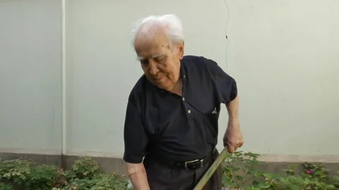 An old man is working in his yard Stock Footage 161777085