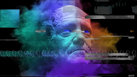The old man's face crumbles into grains of sand, in color Stock Footage 292230154