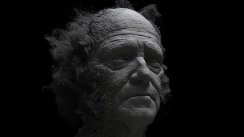 The old man's face crumbles into grains of sand Stock Footage 292230170