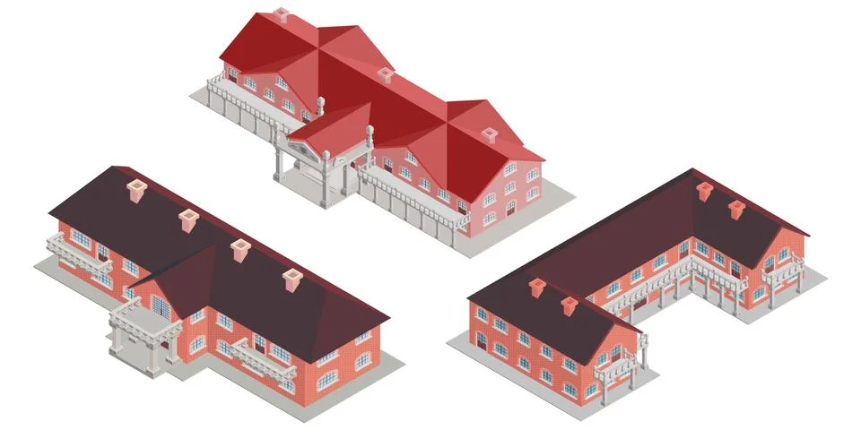 Old mansions of brick with columns collection Ilustración de archivo