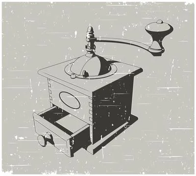 Old manual coffee grinder machine retro poster Stock Illustration