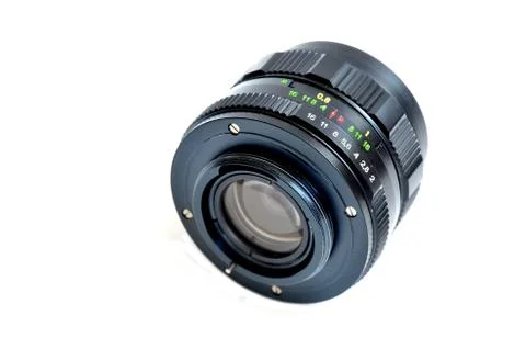 Old manual focus control camera lens Stock Photos