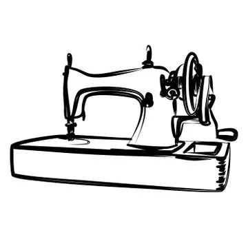 Old manual sewing machine, to the hook ,with handle and wheel for manual Stock Illustration
