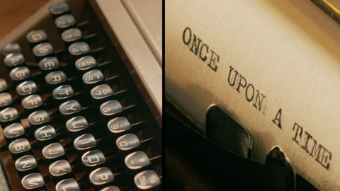 Old manual typewriter "once upon a time" split screen and individual shots Stock Footage 289325625