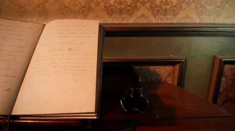 Old manuscript with ink and feather dolly camera Stock Footage 58961182