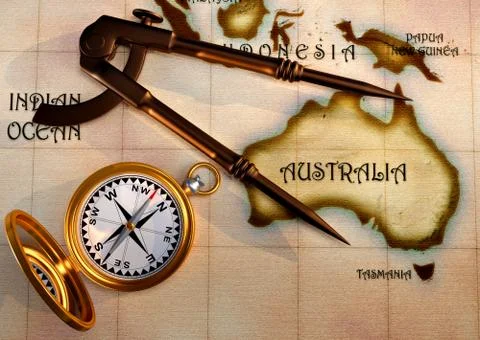 Old map and compass Stock Illustration