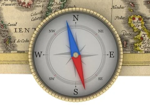 Old Map and Compass Isolated on white Stock Illustration