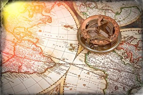 Old map and compass , navigation and geography Stock Photos