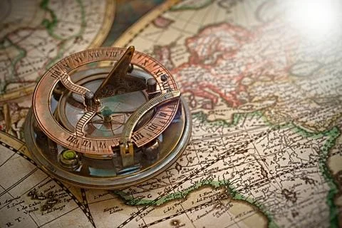 Old map and compass , navigation and geography Stock Photos
