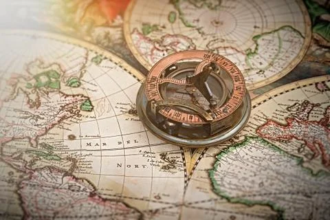 Old map and compass , navigation and geography Stock Photos
