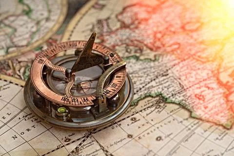 Old map and compass , navigation and geography Stock Photos