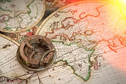 Old map and compass , navigation and geography Foto stock