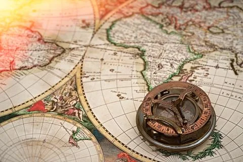 Old map and compass , navigation and geography Stock Photos