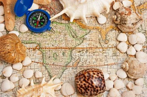 Old map and compass Stock-Fotos