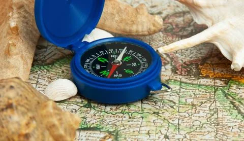 Old map and compass Foto stock