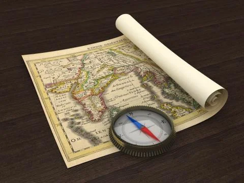 Old Map and Compass on the table Stock Illustration