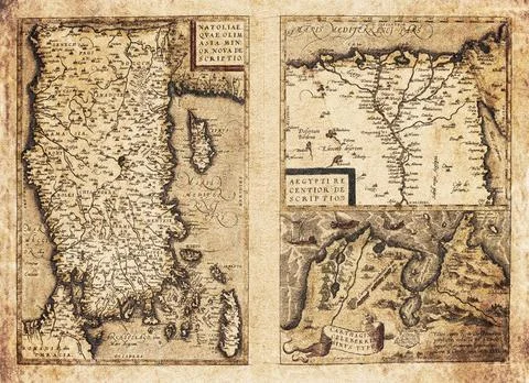 Old Map Of Asia Minor, Egypt and North Africa (1570)  Antique Mediterranean M Stock Illustration