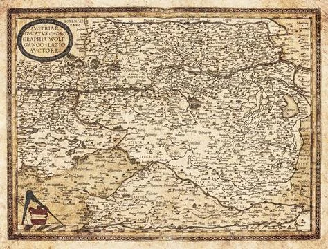 Old Map Of Austria (1570)  Antique Map Of The Austrian Duchy Stock Illustration
