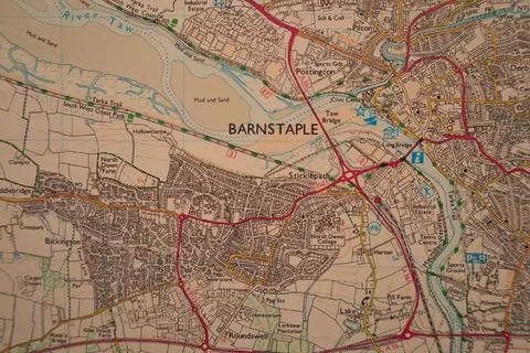 Old map of barnstaple close up Stock Photos