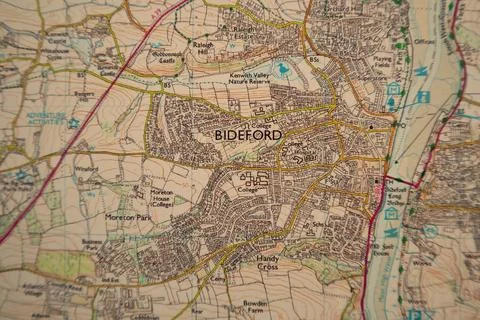 Old map of bideford close up Stock Photos