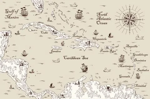 Old map of the Caribbean Sea, Vector illustration Stock-Illustration