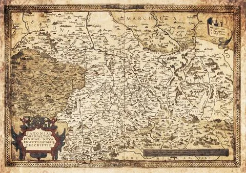 Old Map Of Central Germany (1570)  Saxony, Meissen and Thuringia Stock Illustration