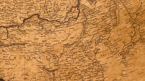 Old map of entire Asia with hand-colored outlines Stock Footage 305432999
