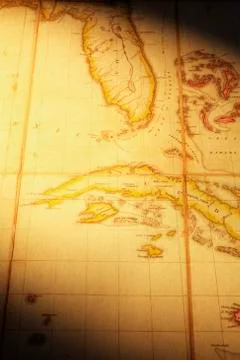 Old map of florida and cuba Stock Photos