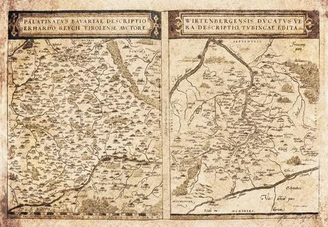 Old Map Of Germany Regions (1570)  Bavaria and Wrttemberg Stock Illustration