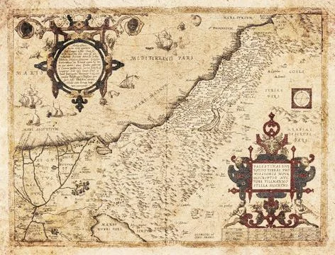 Old Map Of The Holy Land (1570)  Antique Map Of Palestine and Biblical Israel Stock Illustration