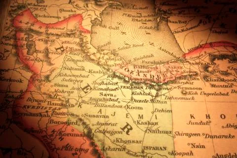 Old map of iran/persia centered on teheran Stock Photos