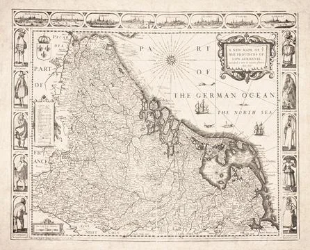 Old Map of the Low Countries John Speed 1626 Stock Illustration