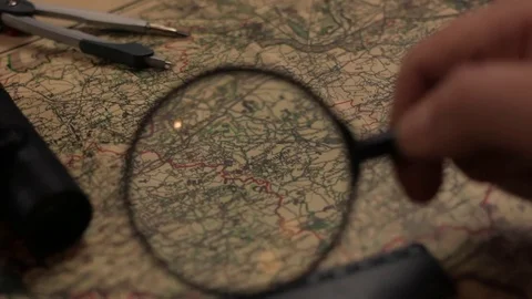 Old map with magnifier, divider and ruler Stock Footage 72471600