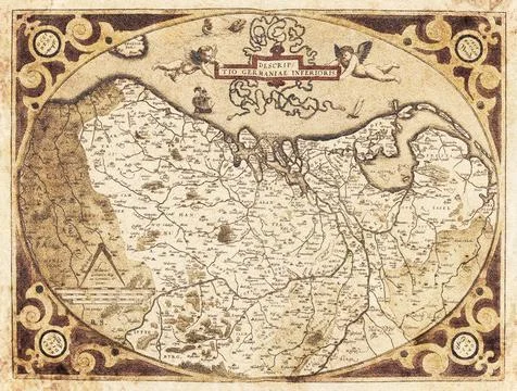 Old Map Of The Netherlands (1570)  Germania Inferior Stock Illustration