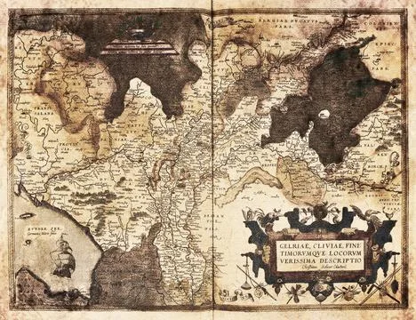 Old Map Of The Netherlands And Western Germany (1570)  Gelria and Clivia Stock Illustration