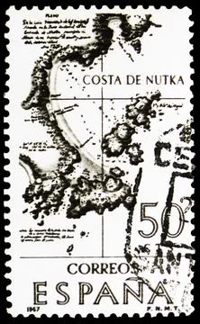 Old Map of Nutka Coast, Explorers and Colonizers of America (VIII) serie, c.. 写真素材